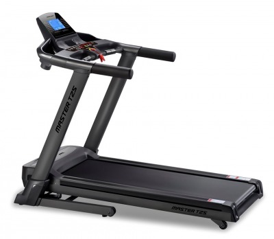 Master Fitness T25 löpband med svart ram, bred löpyta och uppfällbart handtag, visat fristående