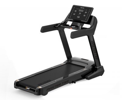 Master Fitness T50 löpband med svart ram, bred löpyta och uppfällbart handtag, visat fristående