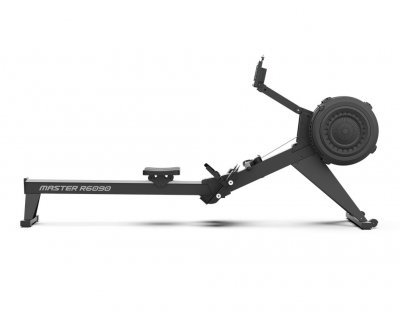 Master Roddmaskin R6090 Air-Mag i sidovy med lång räls och luft- och magnetmotstånd.