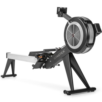 Gymstick Air Rower Pro roddmaskin med luftmotstånd, svänghjul framtill och lång skena i svart utförande