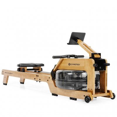 GRW Fusion Rower Natural roddmaskin med träfinish, lång skena, vattenbaserat motstånd och sits på rullhjul i ljust utförande