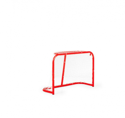 Court Mini Goal i rött med låg rektangulär ram och rundade hörn, avbildat snett framifrån mot vit bakgrund.