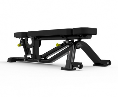 Impulse justerbar träningsbänk med trepunktsbas, transporthjul och 70 mm dyna – max belastning 350 kg