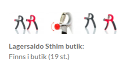 Exempel på lagersaldo för produkt i Stockholm hos HE Fitness